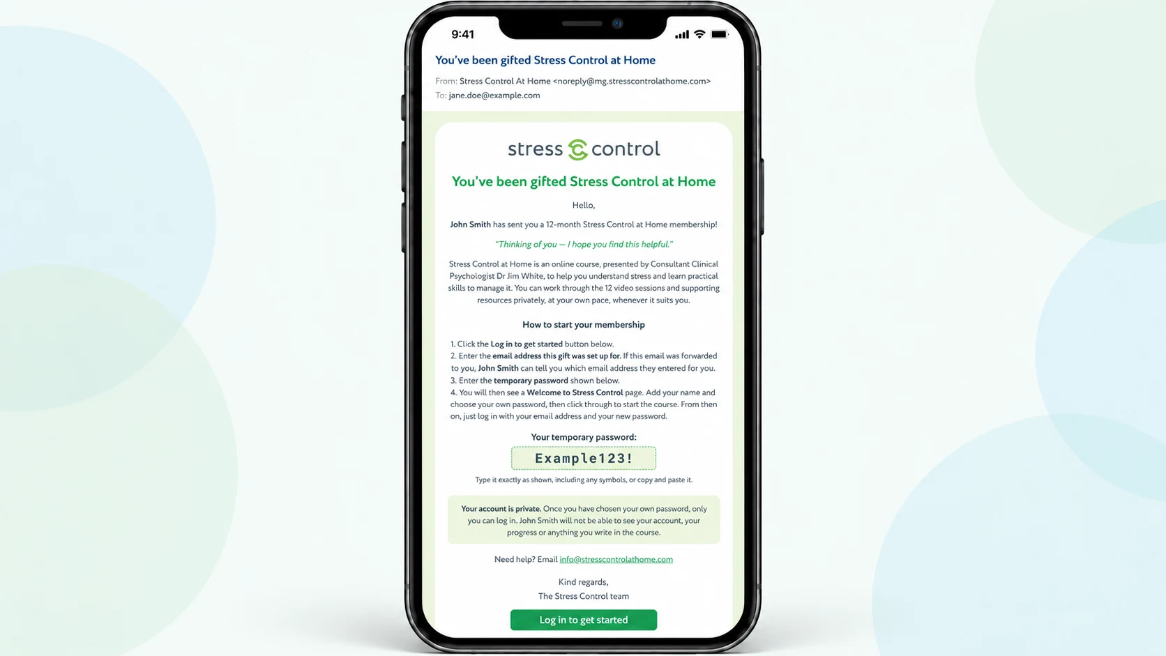 Stress Control Gift Membership Email Example